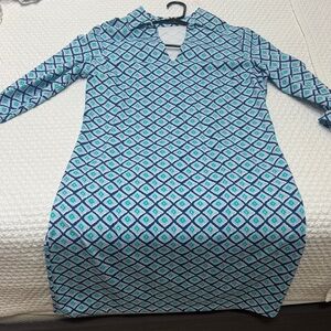 J. McLaughlin Blue and White Patterned Dress